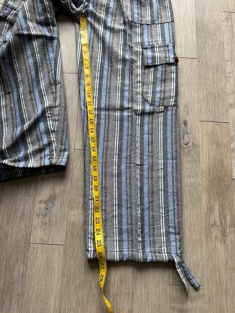 Peru/Ecuador Handmade Cotton Boho Unisex Striped Pants Joggers Blue Gray Medium - Picture 5 of 6